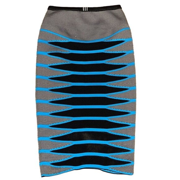Alexander Wang Curved Hem Mesh Pencil Skirt Gray Blue Black Geometric Size Small - Picture 6 of 12